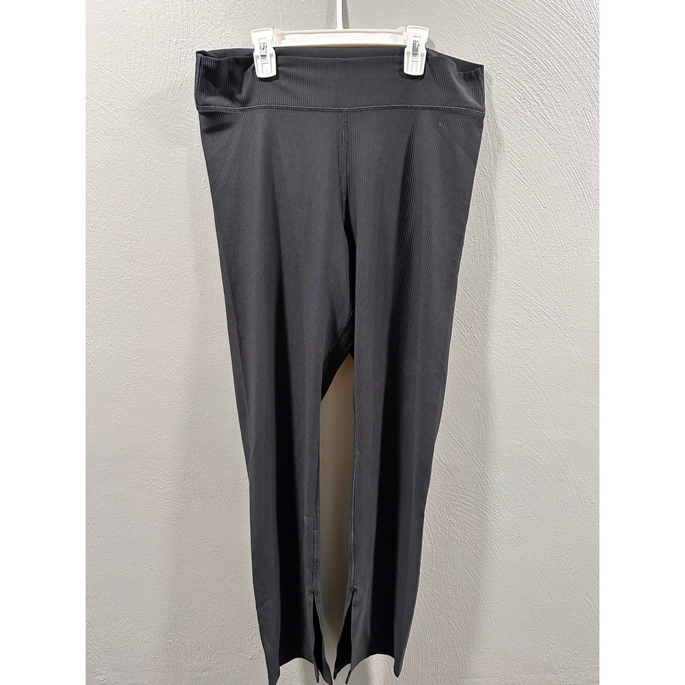 Old Navy Powersoft Go-Dry Ribbed Leggings Black XL Front Slit Flare Athleisure